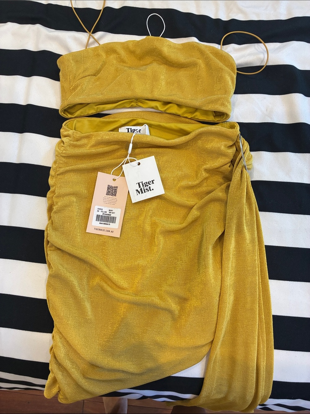 Tiger Mist Mustard Yellow Two-Piece Crop & Ruched Wrap Skirt Set